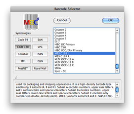 Barcode Selector window