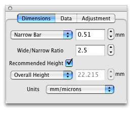 Dimensions Panel (metric)
