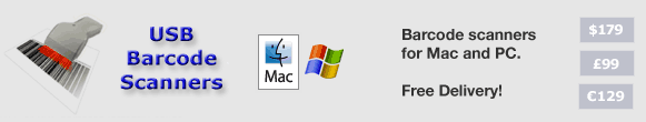 USB barcode scanners for Mac or PC. Scanned data in sent as keyboard input - works with any software.