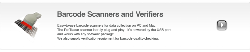 Barcode scanners that work through your keyboard - when you scan a barcode it's just like you typed the data! You don't need special software - they work perfectly with any program that accepts text input. We also supply verifiers for bar code quality checking.